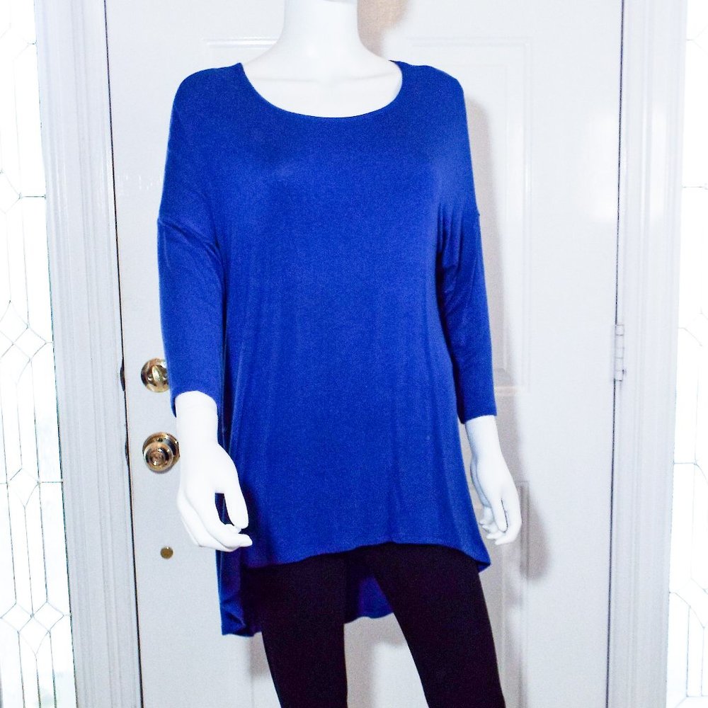 AZULES COBALT BLUE NECK 3/4 SLEEVE HI-LOW TUNIC - MEDIUM